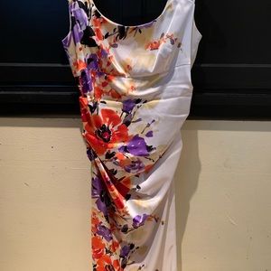 White with vibrant colors silk dress.  Perfect for cocktail party or night out